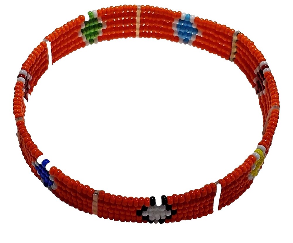 Africa Solid Beaded Cuff Bangle Bracelet 3" Diameter Orange