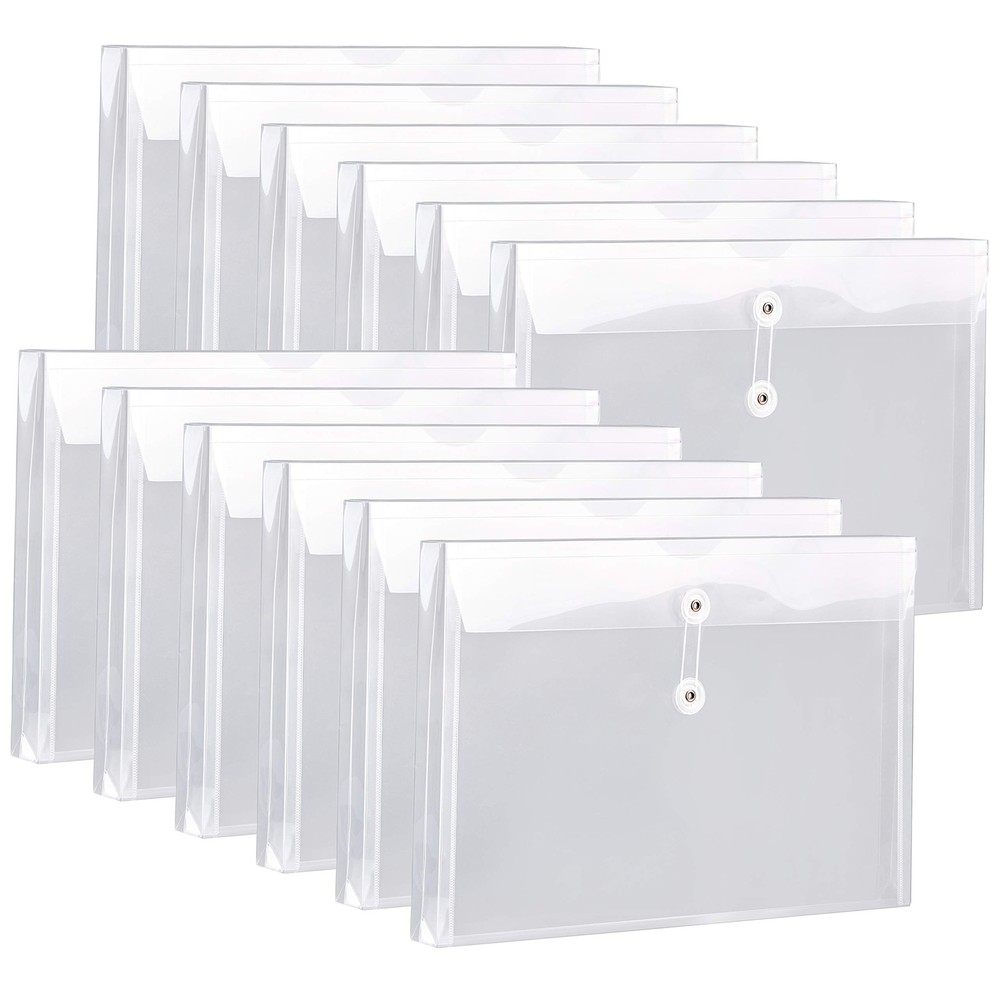12 Pack Plastic Envelopes with String Tie Closure Clear File Folders