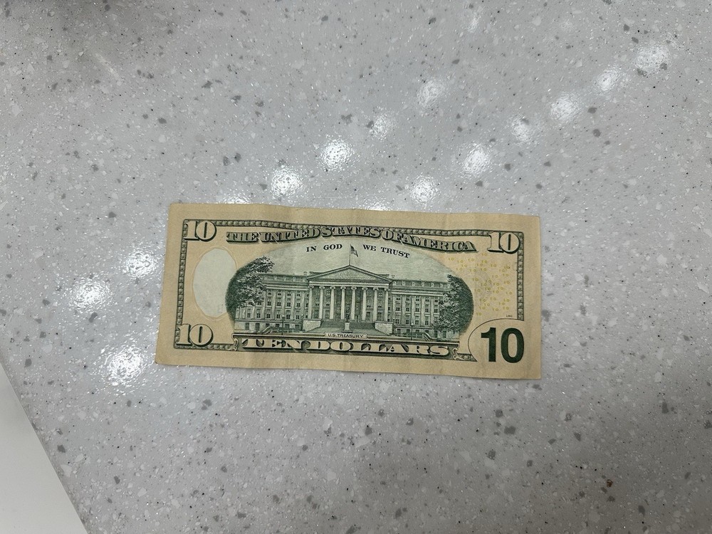 10$ Bill Rare Printer Ink On Back