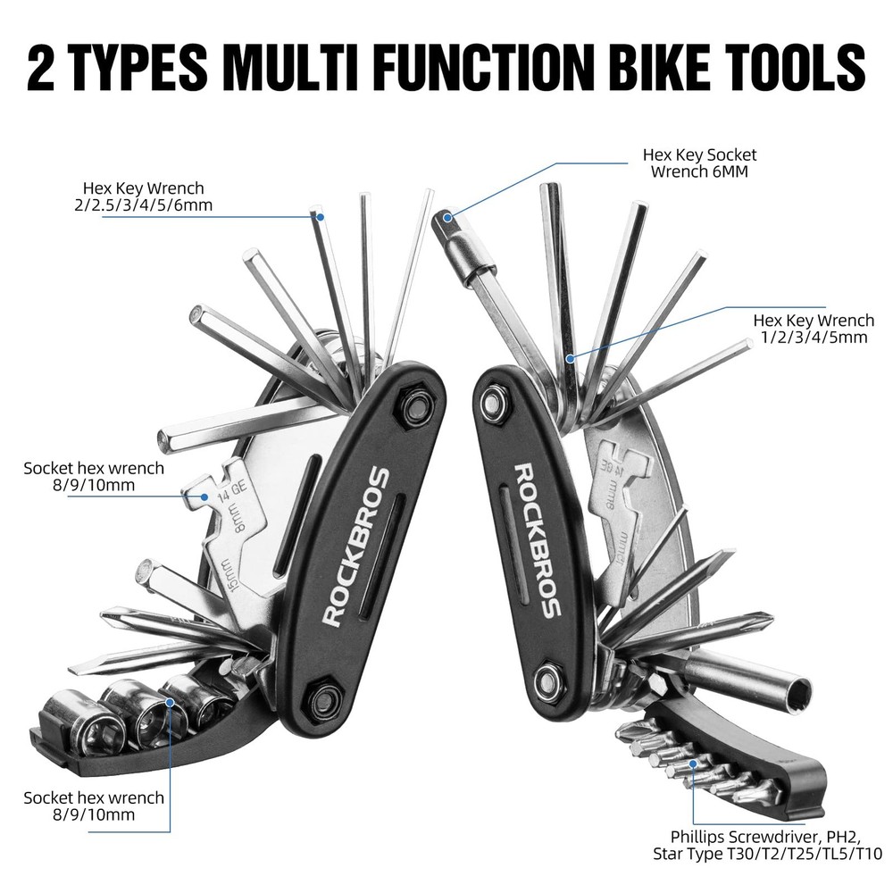 16 In 1 Multi Function Bicycle Tool Kit Portable Foldable Maintenance Black