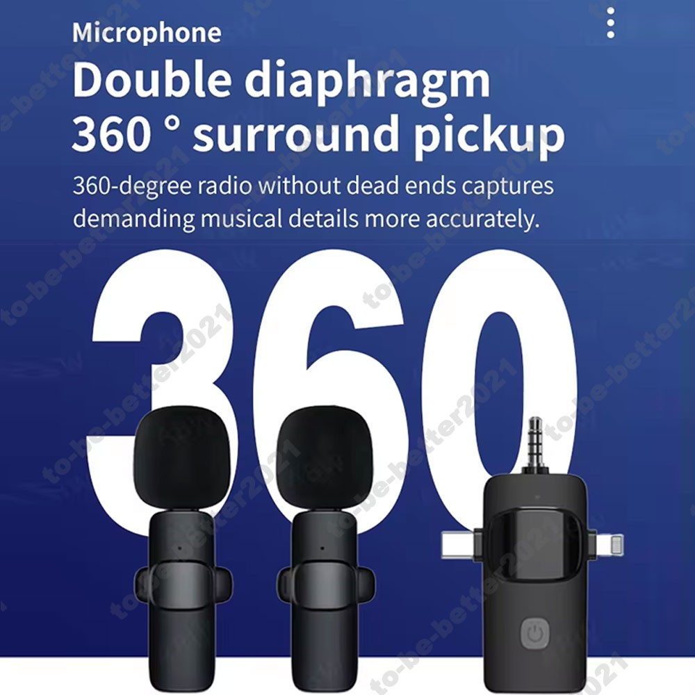 Wireless Lavalier Microphone Vlog Live Stream Mic For Phone Android iPhone ipad
