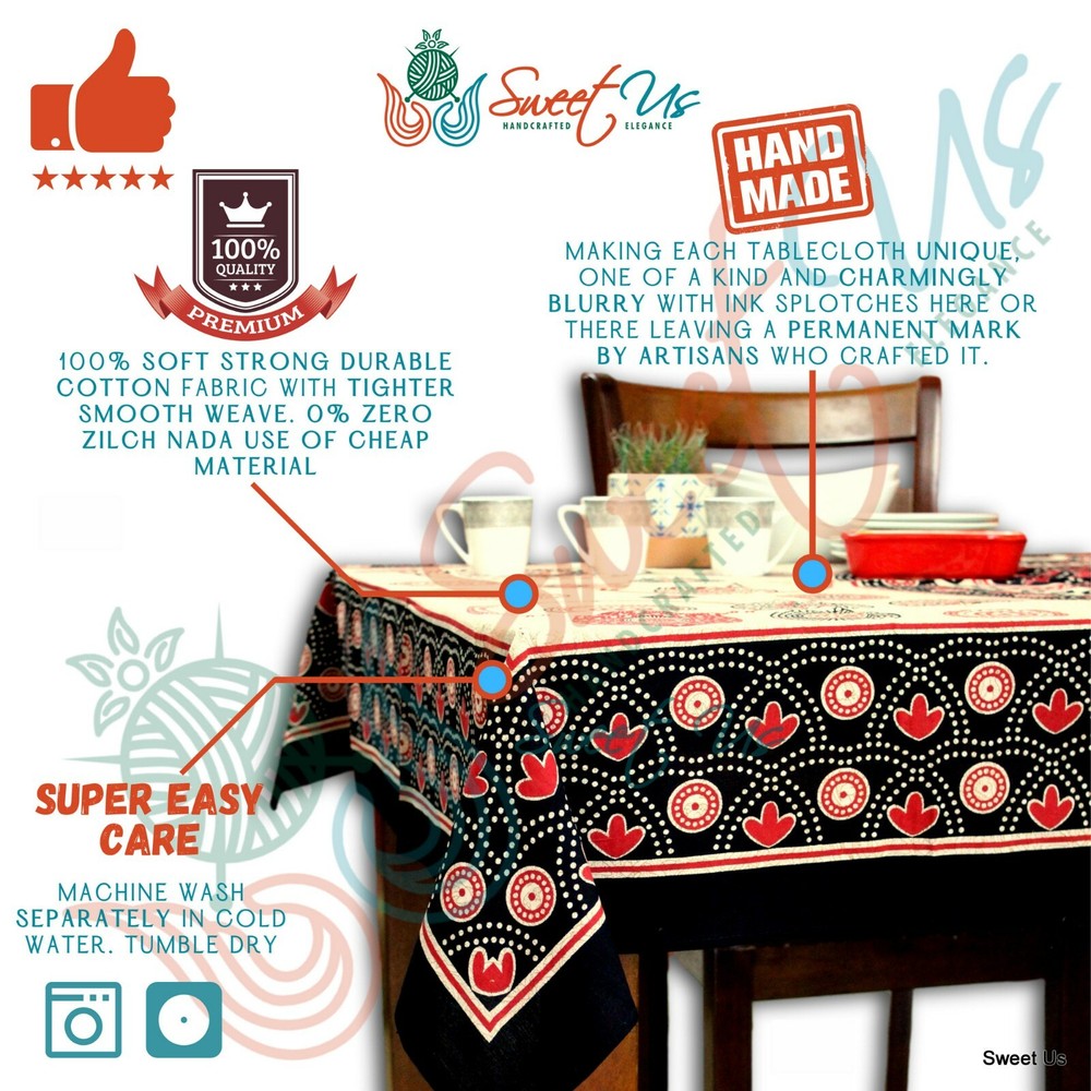 Cotton Geometric Tablecloth Rectangle Red Black Beige Kitchen Dining Linen
