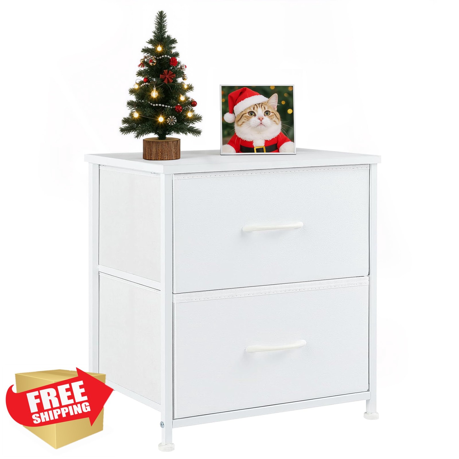 Accver White 2 Drawer Nightstand End Table Bedroom Dorm