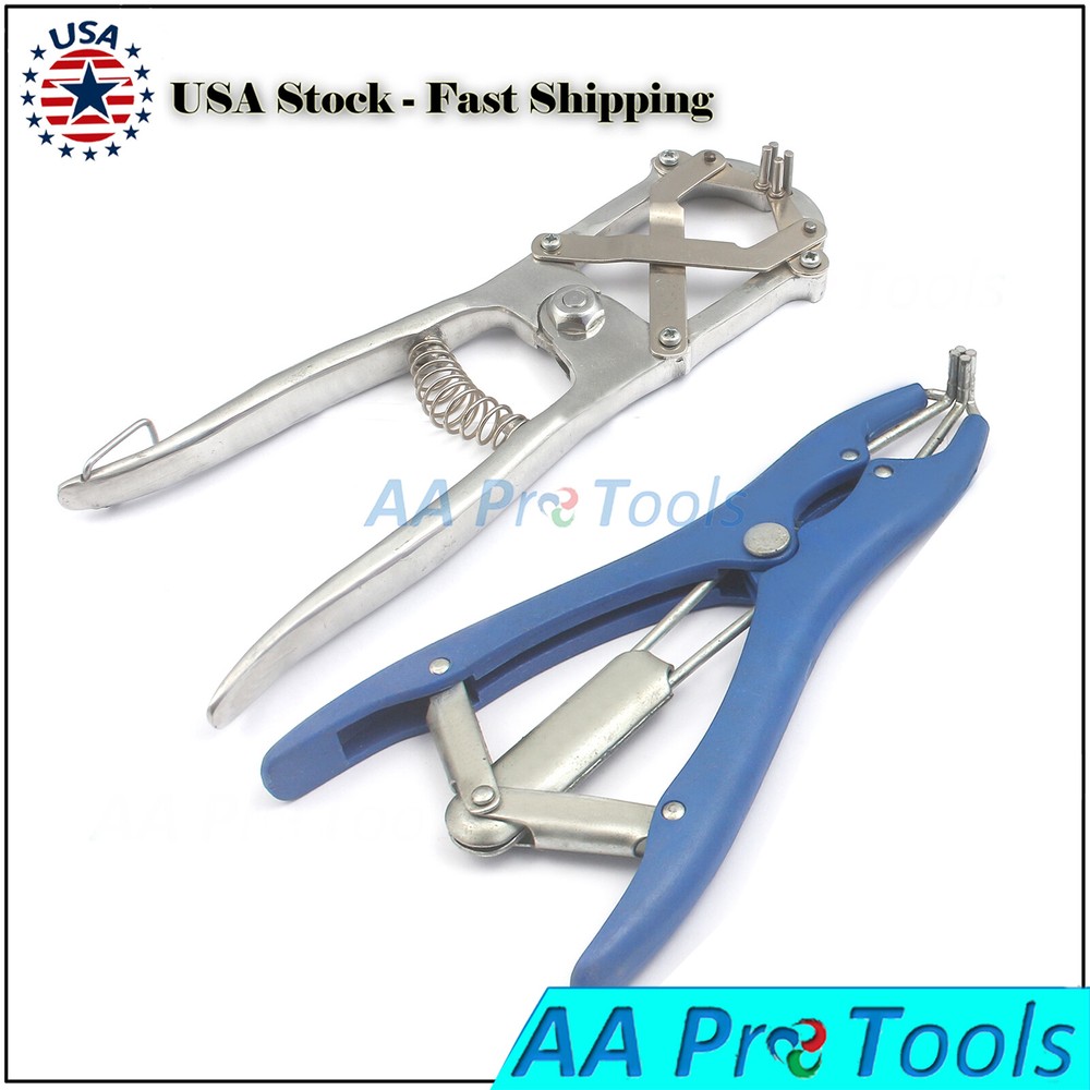 Large Elastrator Castrating Pliers Rubber Ring Applicator Pewter Silver+Blue
