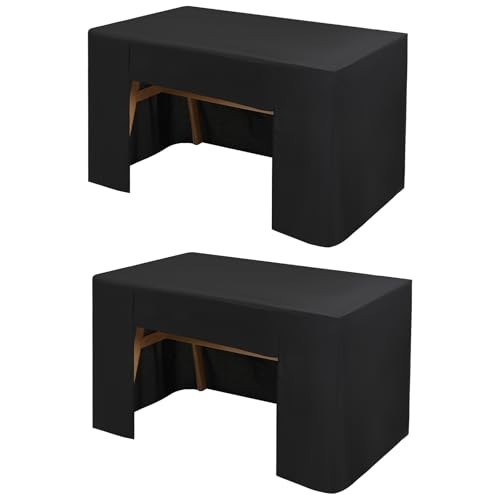 2 Pack Fitted Tablecloth, Open Back Fitted Table Cloths for 4 2 Pack 4FT Black