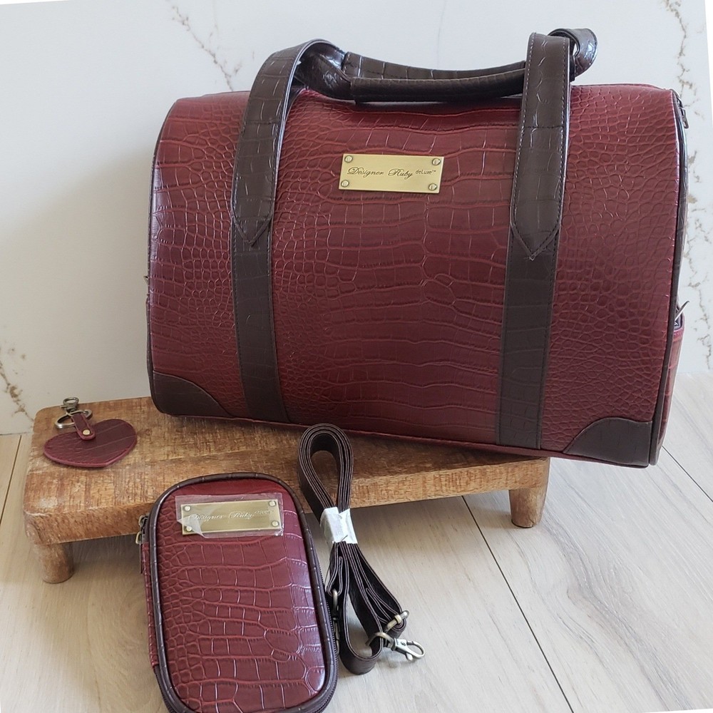 Husqvarna Viking Ruby Sewing Machine Case Croc Red Carry Bag Set