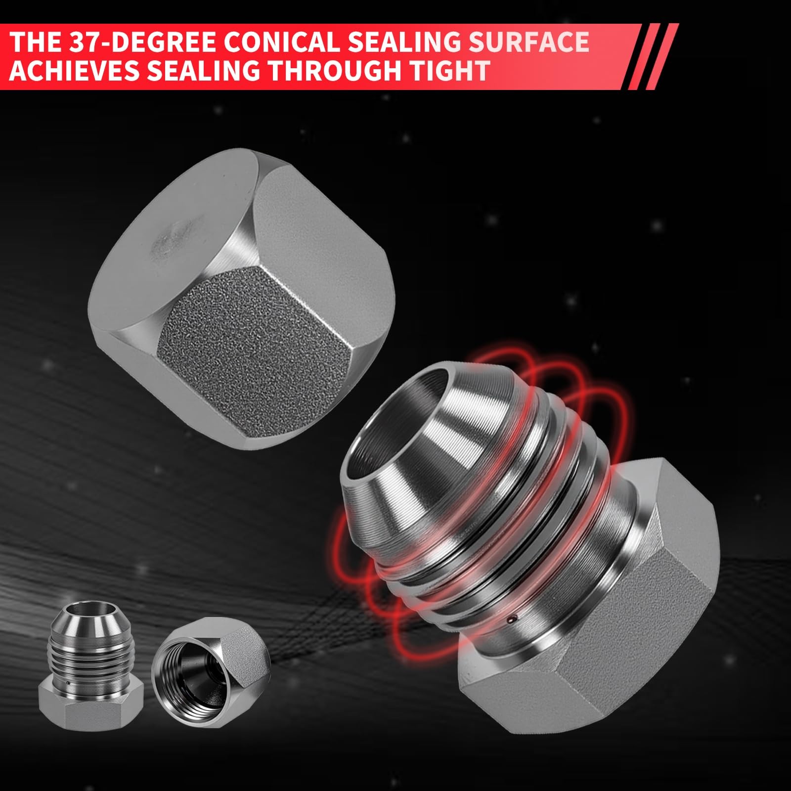 72PCS JIC Cap and Plug Set, 37 Degree Flare 4, 6, 8, 10, 12, 16, silver