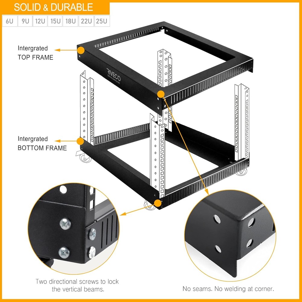 9U 19 Inch Open Frame Server Rack Black