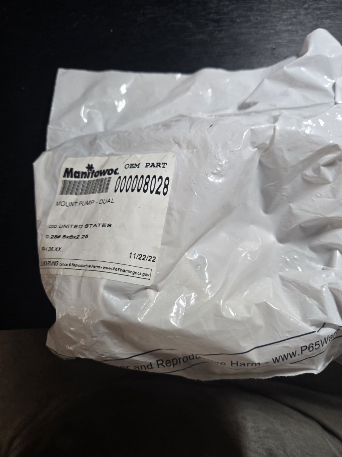 Manitowoc Ice Machine Water Pump Mount OEM Part #00008028