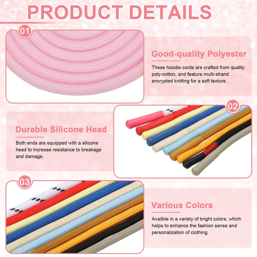 2pcs 53inch Drawstring Cords Hoodie String with Easy Threader, Light Pink