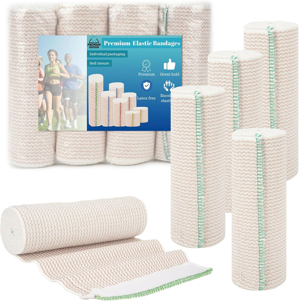 Premium Elastic Bandage Wrap 6 Inch 4 Pack Reusable Versatile Self-Closing Compr