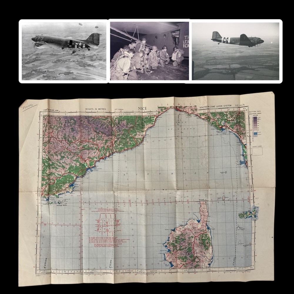 WWII 1944 Operation Dragoon C-47 Pilot 85th Troop Carrier Squadron Combat Map