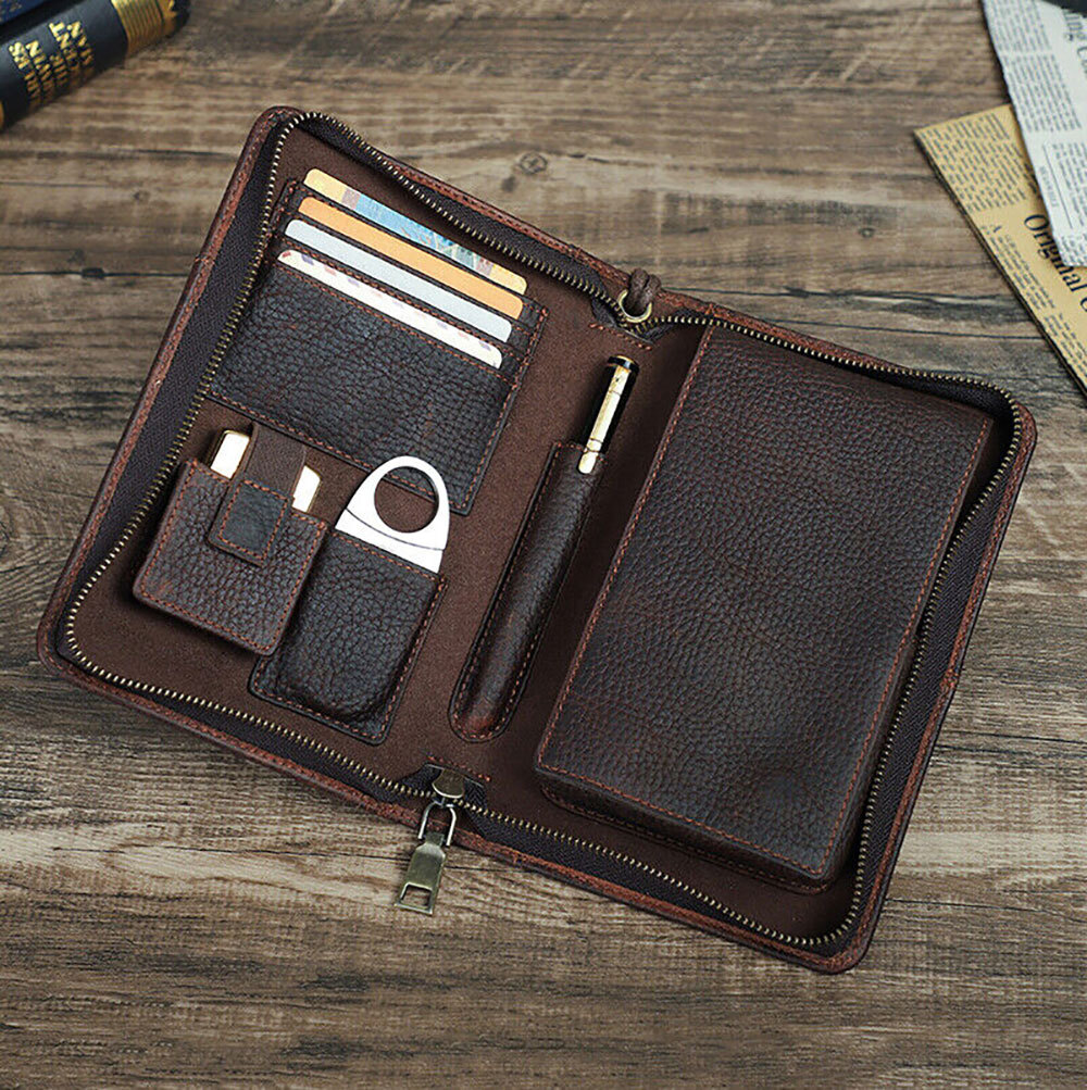 Genuine Leather Cigar Case Passport Travel Humidor set Lighter cutter Pocket Box