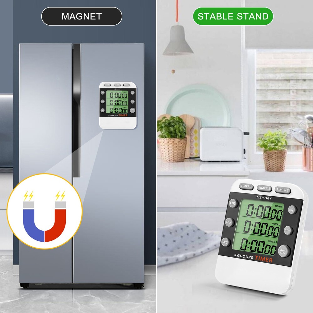 Digital Dual Kitchen Timer, 3 Channels Count /Down Timer, Triple Cooking7743