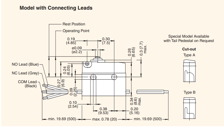 CHERRY - DC2C-E5AA - Switch, Sealed Micro Push Button, SPDT, 10Amp 125/250V NEW