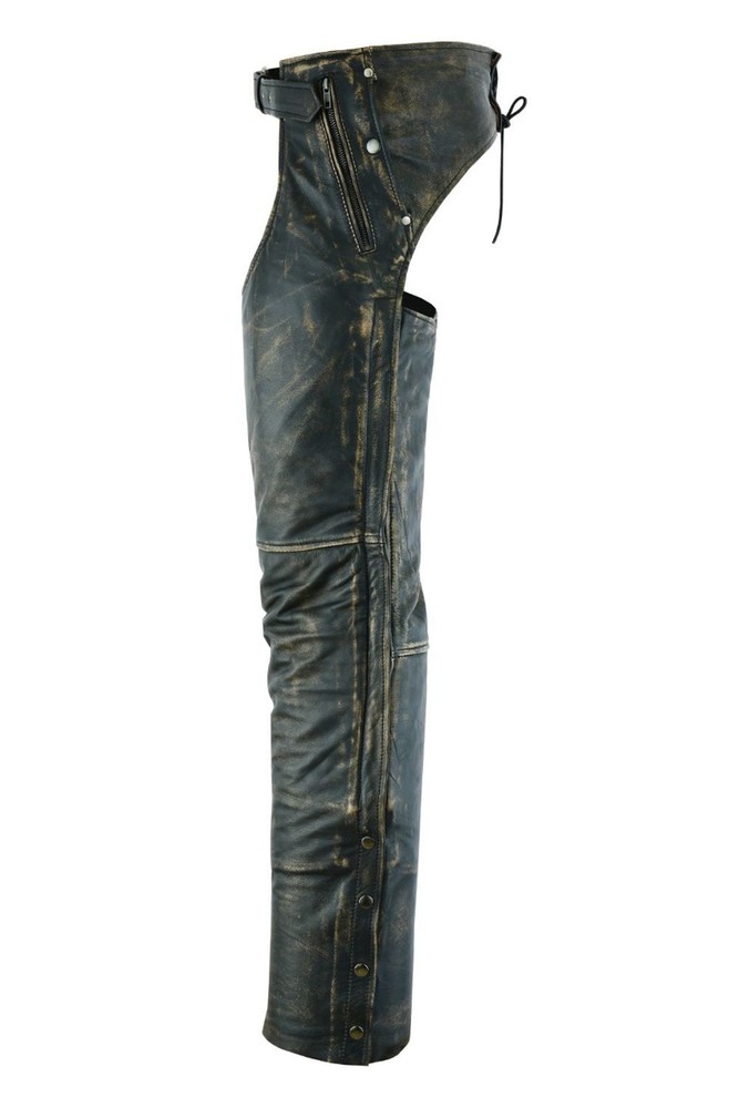 Premium Men's Distressed Brown Genuine Leather Biker Soft Mesh Lining Chaps
