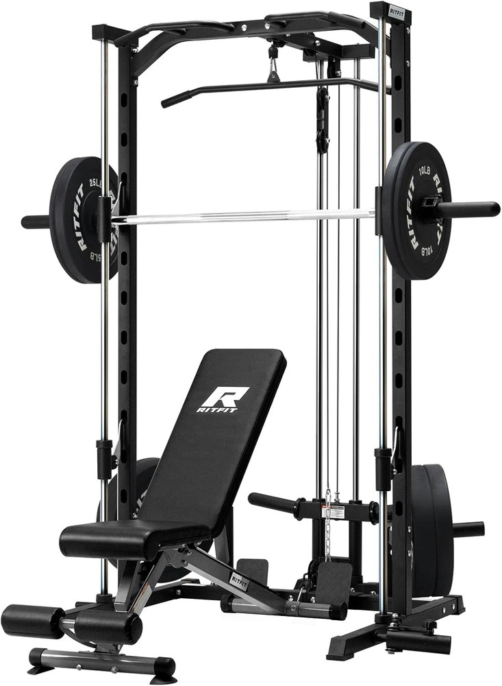 Versatile Smith Machine Power Rack with Lat Pulldown & Attachments