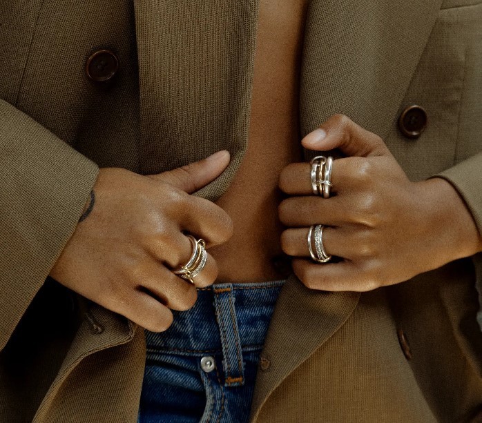 Lab created Moissanite Connected Ring 925 Silver Linked Interconnected Band Ring