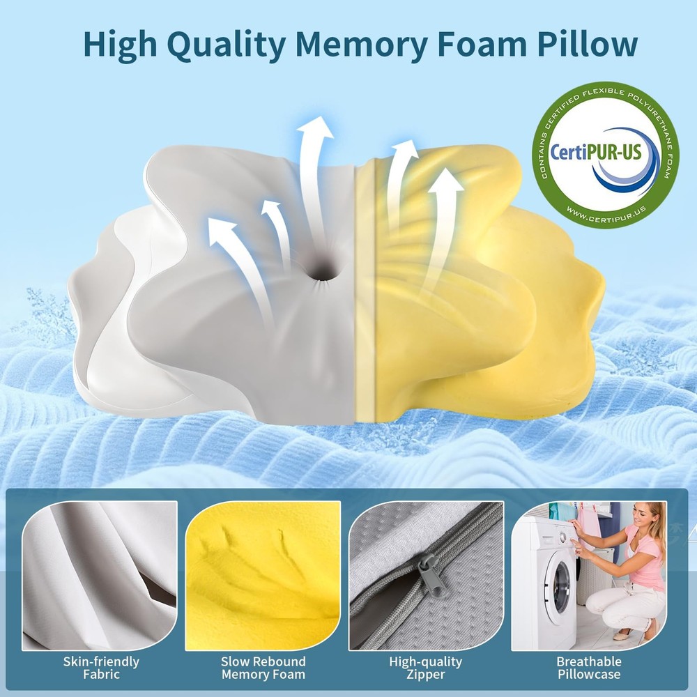 Cervical Neck Pillow - Support Pillows for Sleeping, Contour Memory Grey