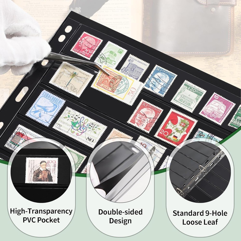 Archival Quality Stamp Album Pages - 5 Sheets, 10 Pages, Easy Binder Integration
