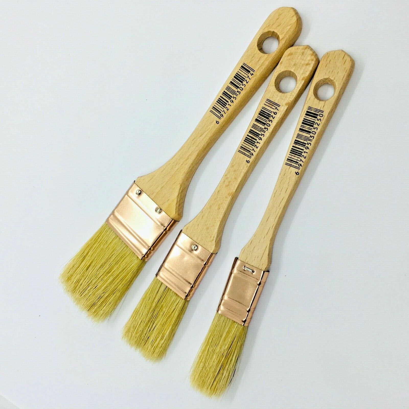 XDT#2815 Hake Paint Brush Painting Brushes 3Pc Hog Bristle 0.75in+1in+1.5in