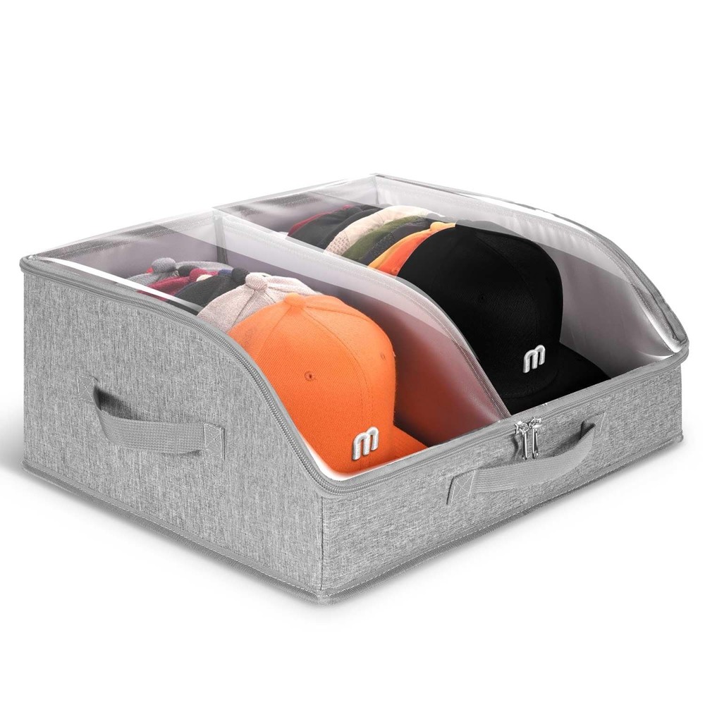 Hat Organizer for Baseball Caps, 2 Compartments Clear Window Hat Storage Box ...