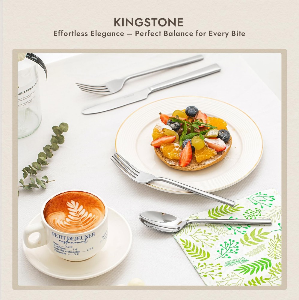 KINGSTONE Dinner Forks Set, 4-Piece Silverware Flatware 4-Piece, Silver