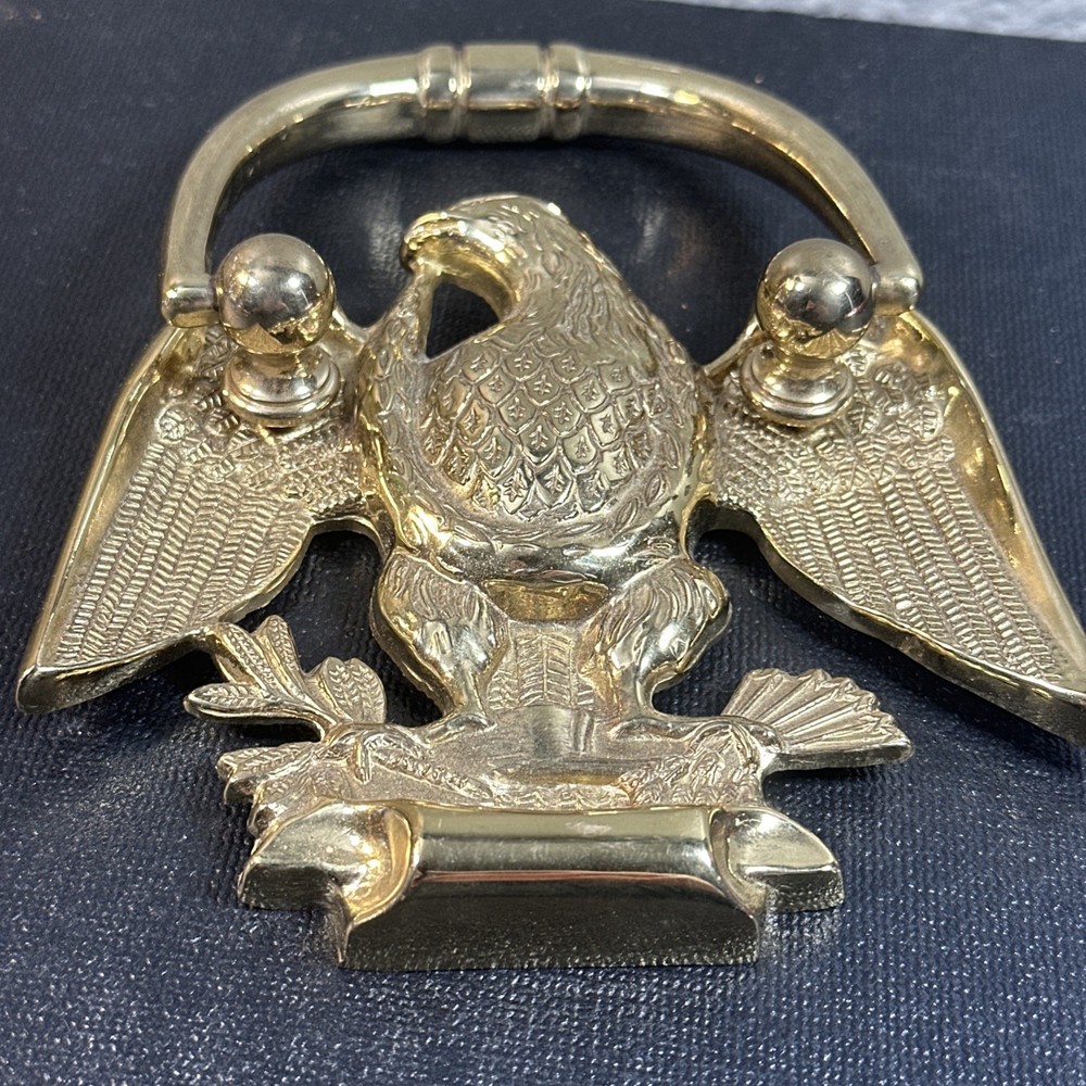 Vintage Large Old /Solid Brass Eagle Ornate Door Knocker 5 1/2" 5 1/2"