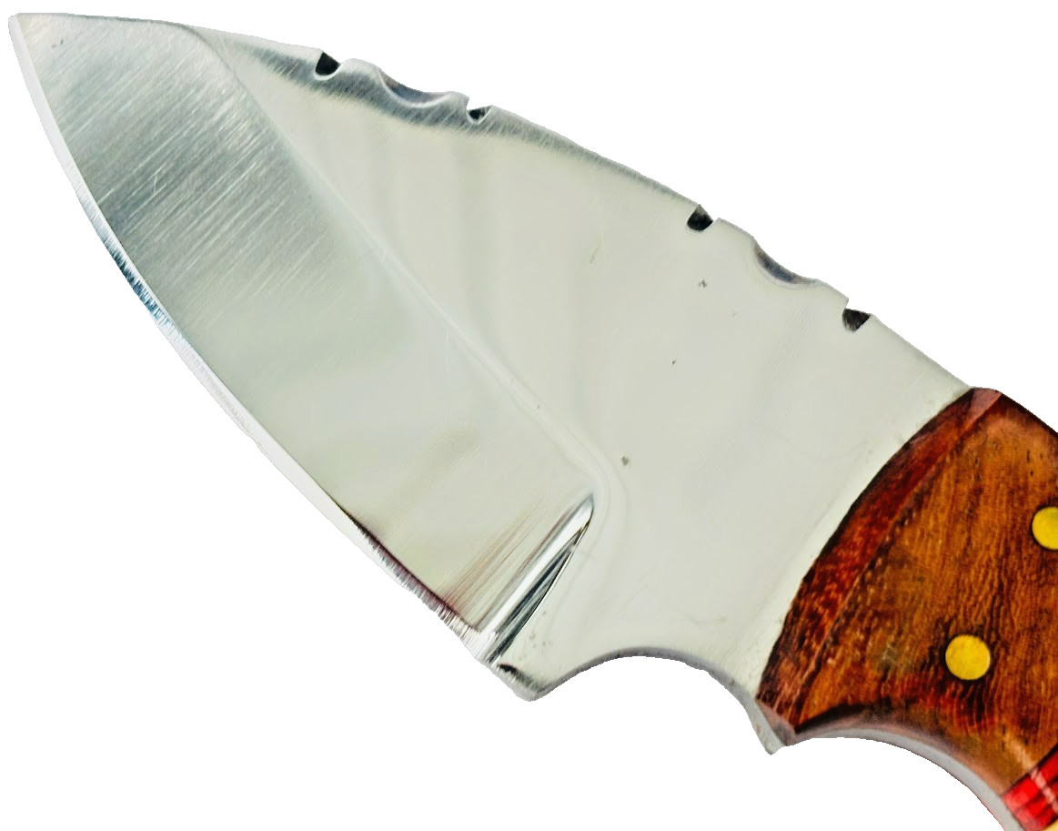 Small Skinning Knife Mirror Finished Blade 6" Fixed Blade Knife & Leather Sheath