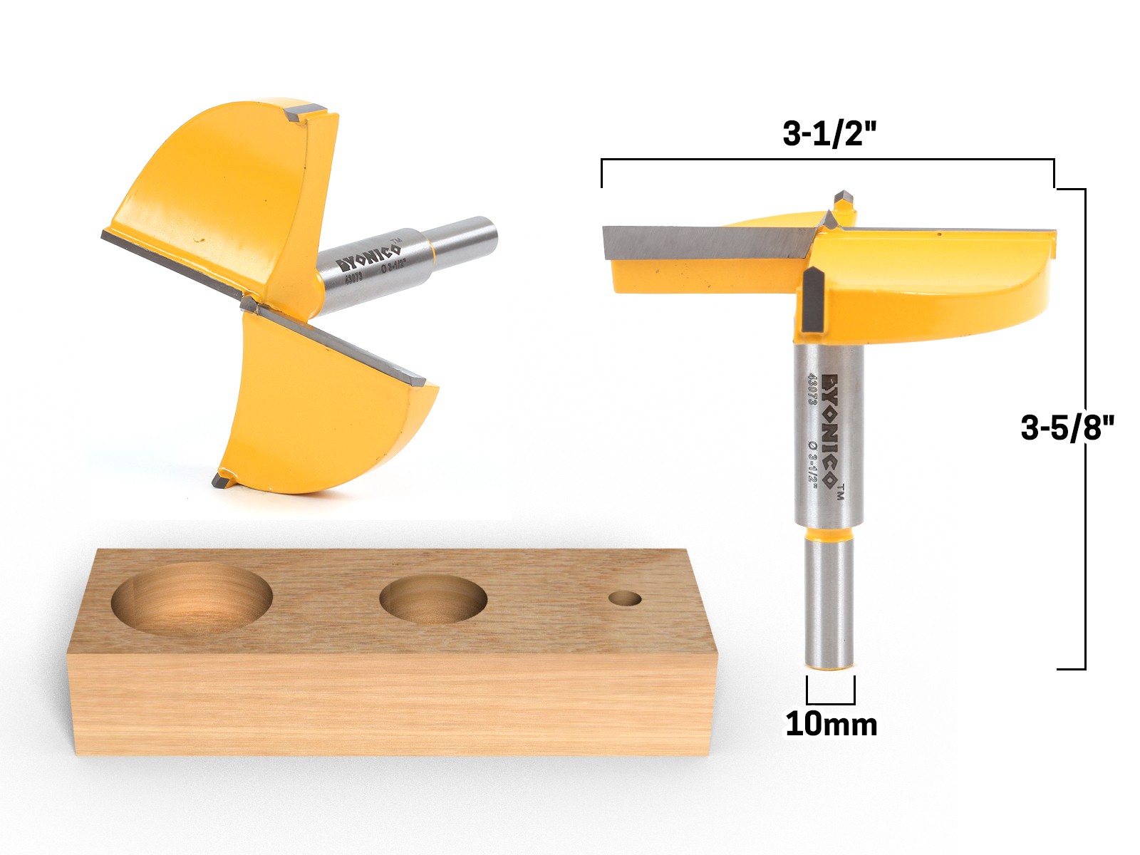 3-1/2" Diameter Carbide Forstner Drill Bit - 10mm Shank - Yonico 43073C