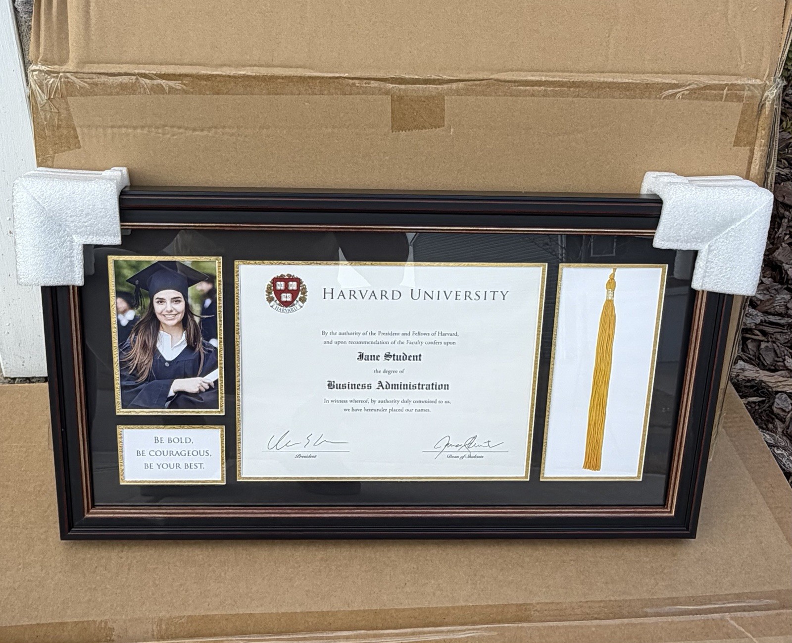24x13 Graduation Diploma Frame Black Gold College Degree Frame w Photo Tassel