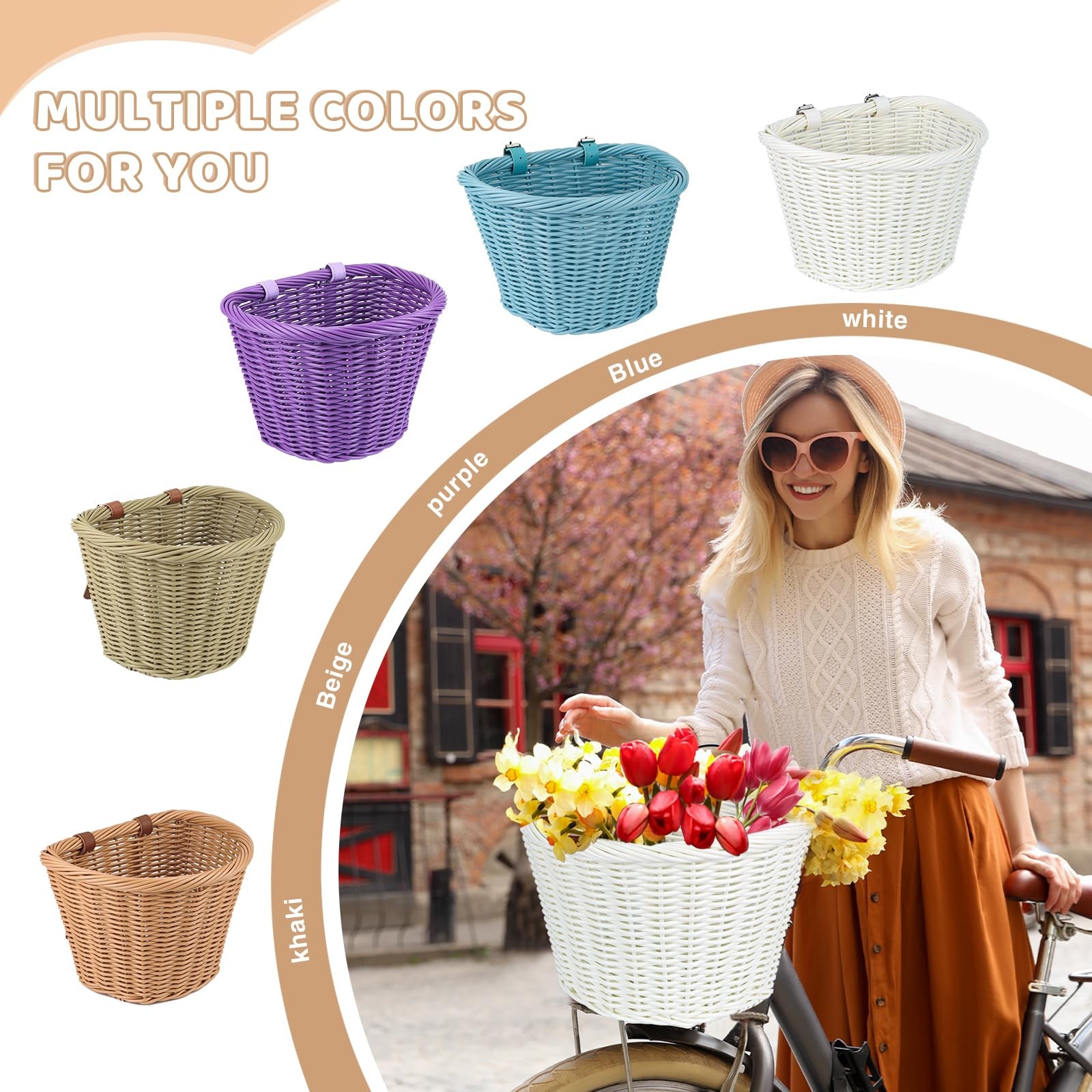 MEGHNA Woven Bike Basket Elegant Semicircle Large for Large, Beige