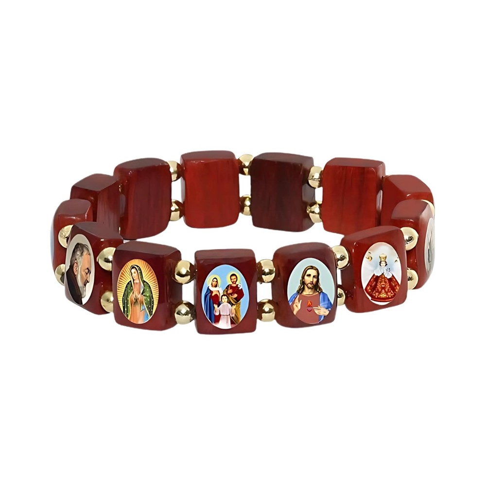 Catholica Shop Devotional Catholic Religious Wood Stretch Bracelets. Small an...