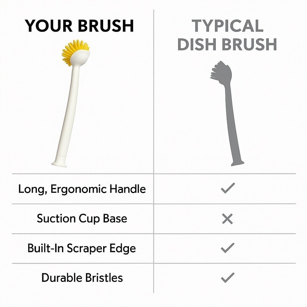 2-Pack Long Handle Dish Brush w/ Scraper & Suction Base – Kitchen Scrub Brush
