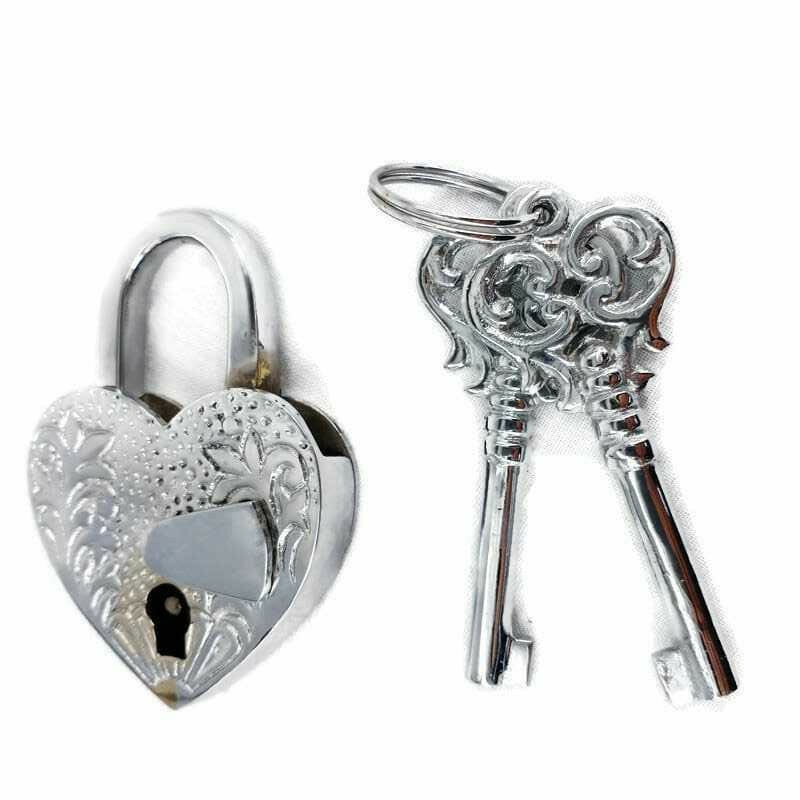2 Solid Brass Love Heart Padlocks – Heavy Antique Style Locks with 4 Working Key