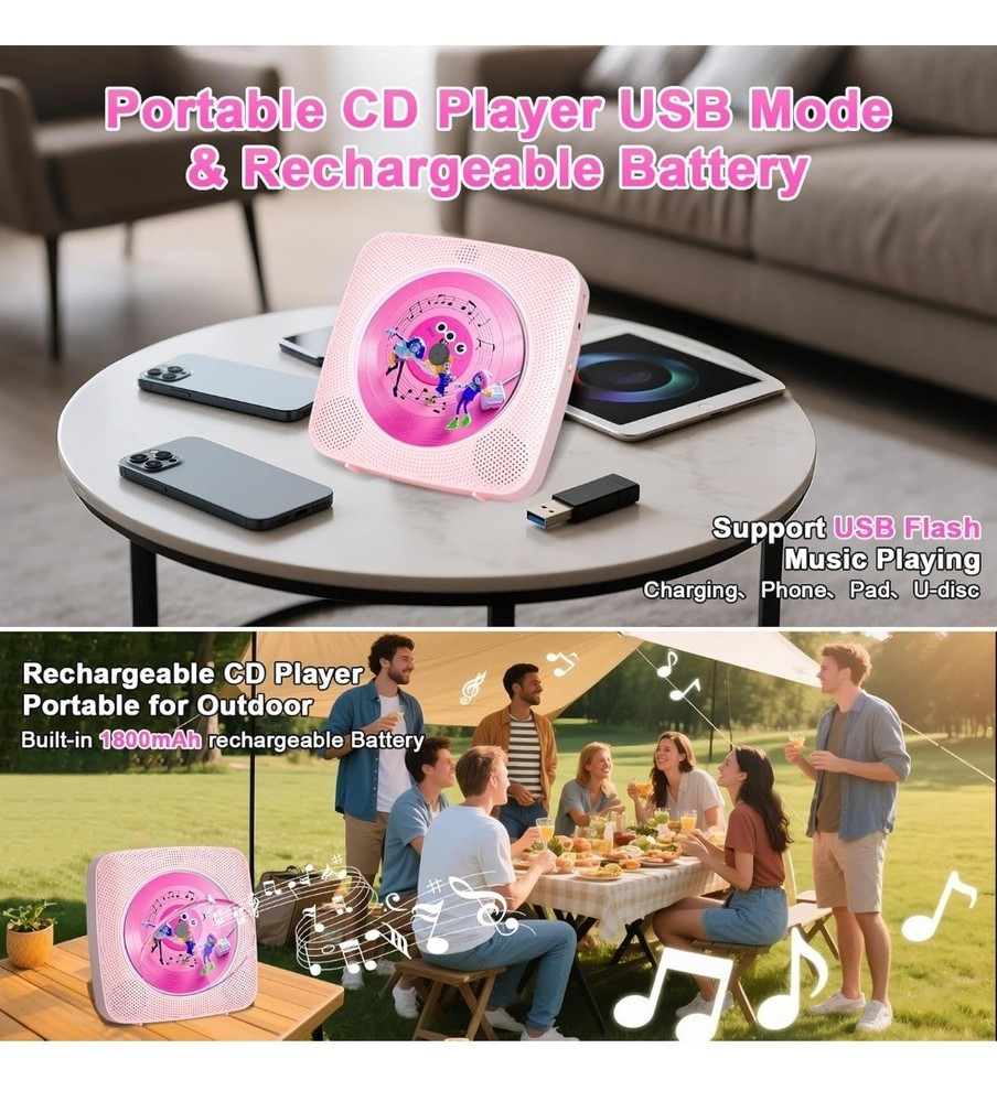 Portable Multifunctional CD / Bluetooth Speaker (Pink) Brand New