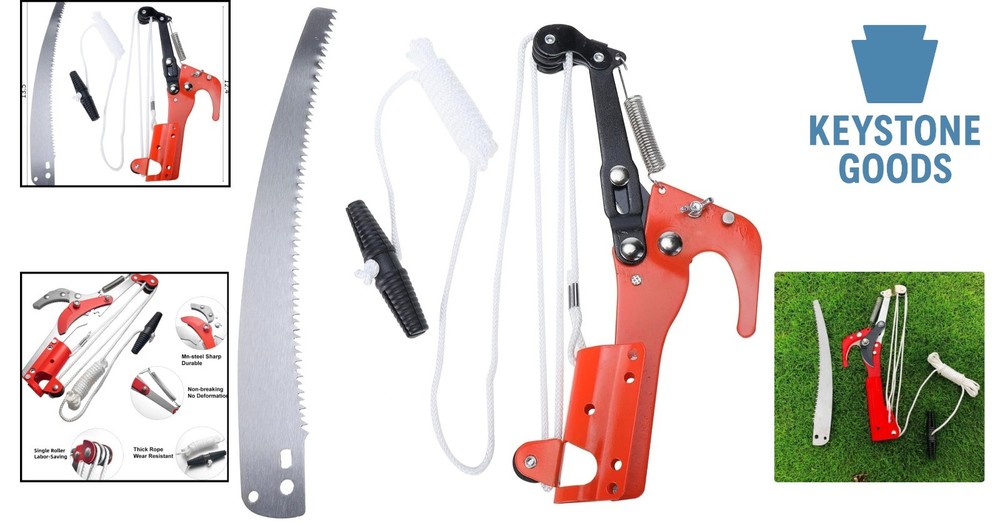 Extendable Tree Pruner Saw with Pulley System for High Branches