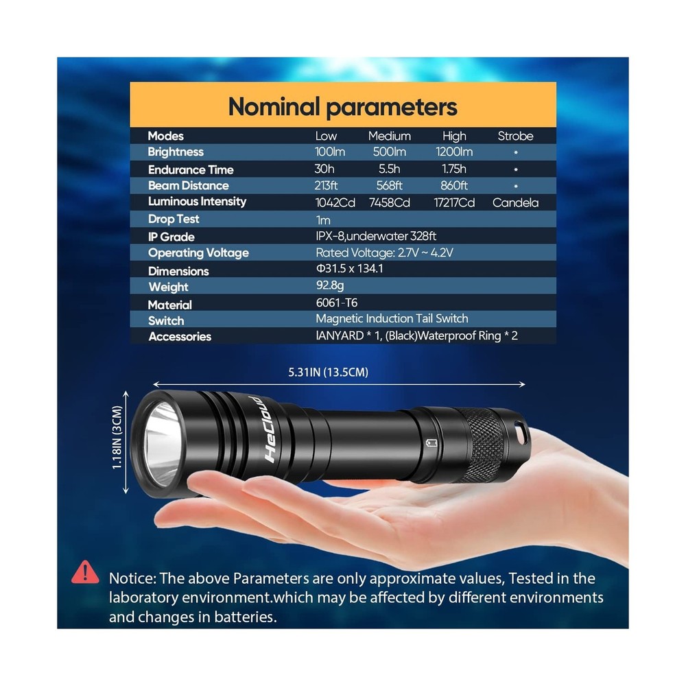 2 Pack Scuba Diving Flashlight with Rechargeable Power Dive Light Torch 5500 ...