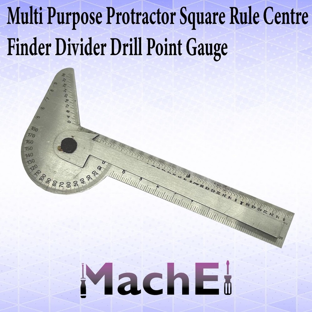 Multi-Purpose Protractor Square Rule Centre Finder Divider Drill Point Gauge ...