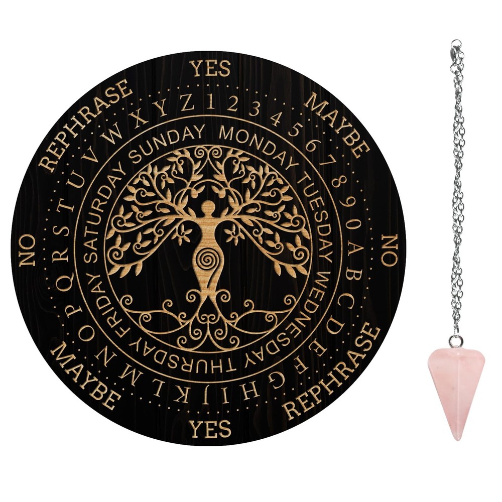 Pendulum Board Set Wooden Dowsing Divination Board Metaphysical Message Board