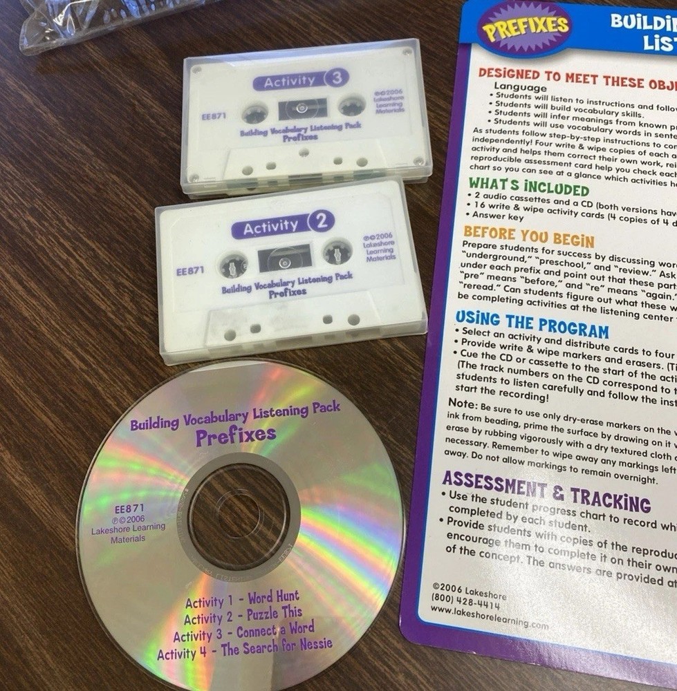 Lakeshore PREFIXES Write & Wipe Vocabulary Kit w/ CD Speech Pathol/Education (B)