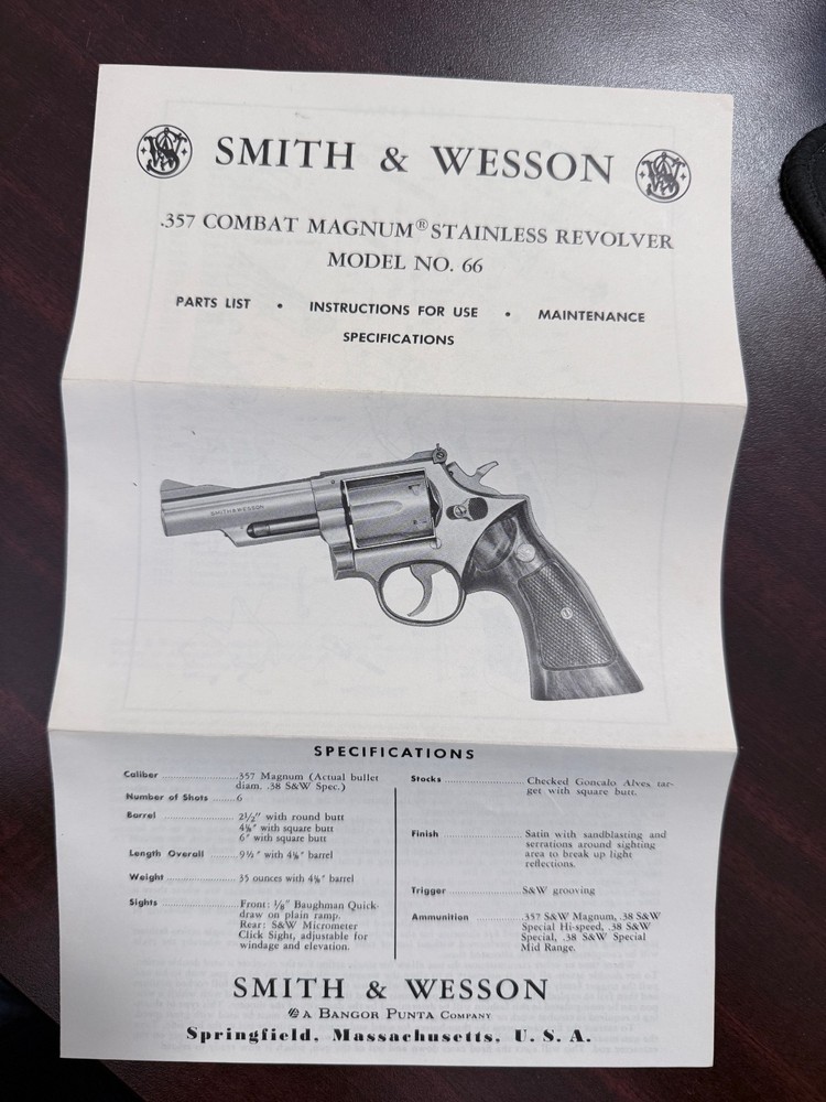Smith & Wesson Model 66 vintage Manual