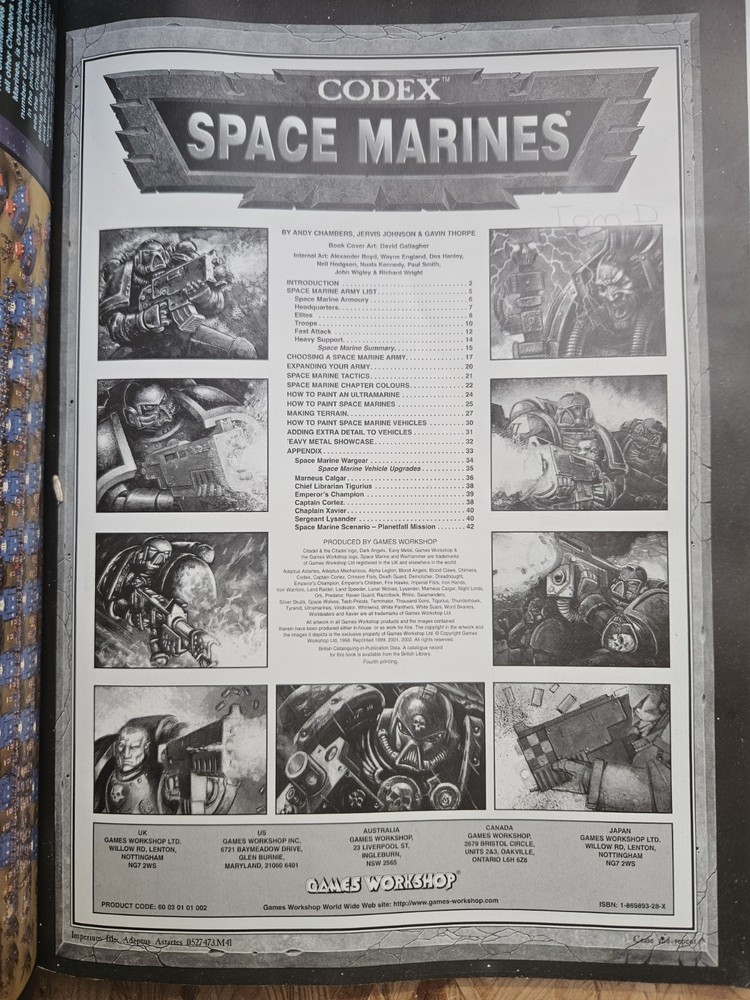 Warhammer 40k Space Marine Codex 3rd Edition Codex 4th Print 2002