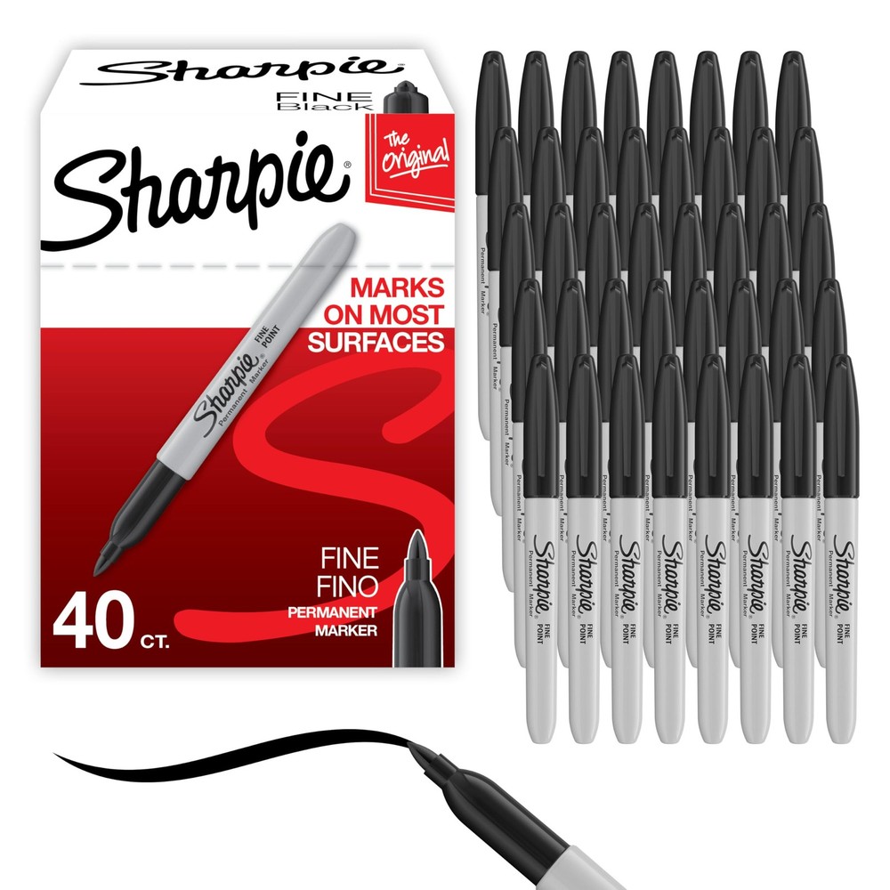 Fine Point Permanent Markers, Black, 40 Count - Quick Drying Bulk Set for School