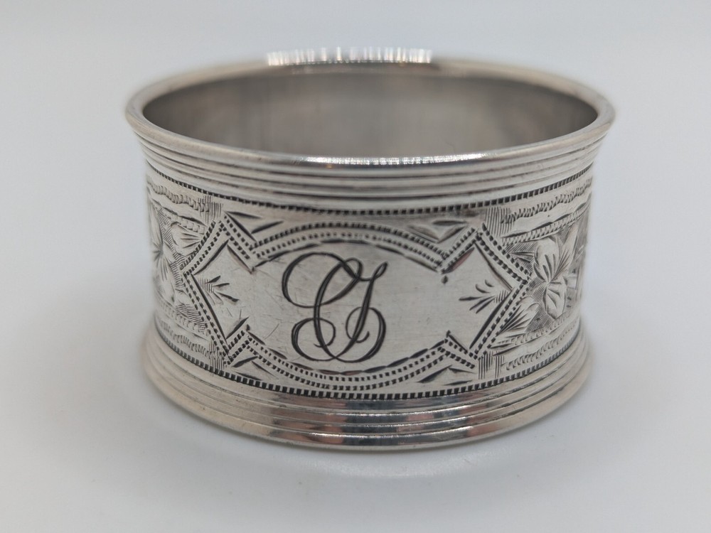Antique English Sterling Silver Napkin Ring "CJ" initials engraving, dated 1923