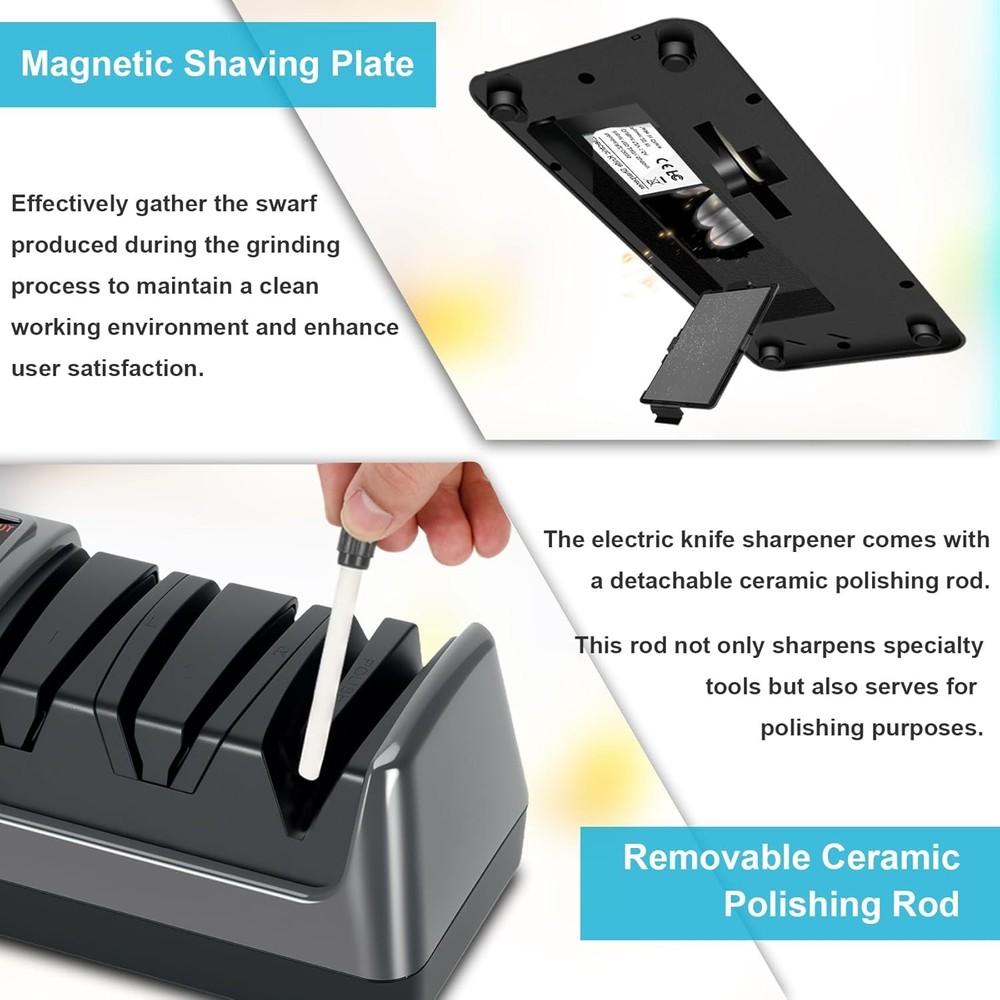 Electric 5 in 1 Knife Sharpener-3 Rotational Speed Adjustable Knife Sharpener