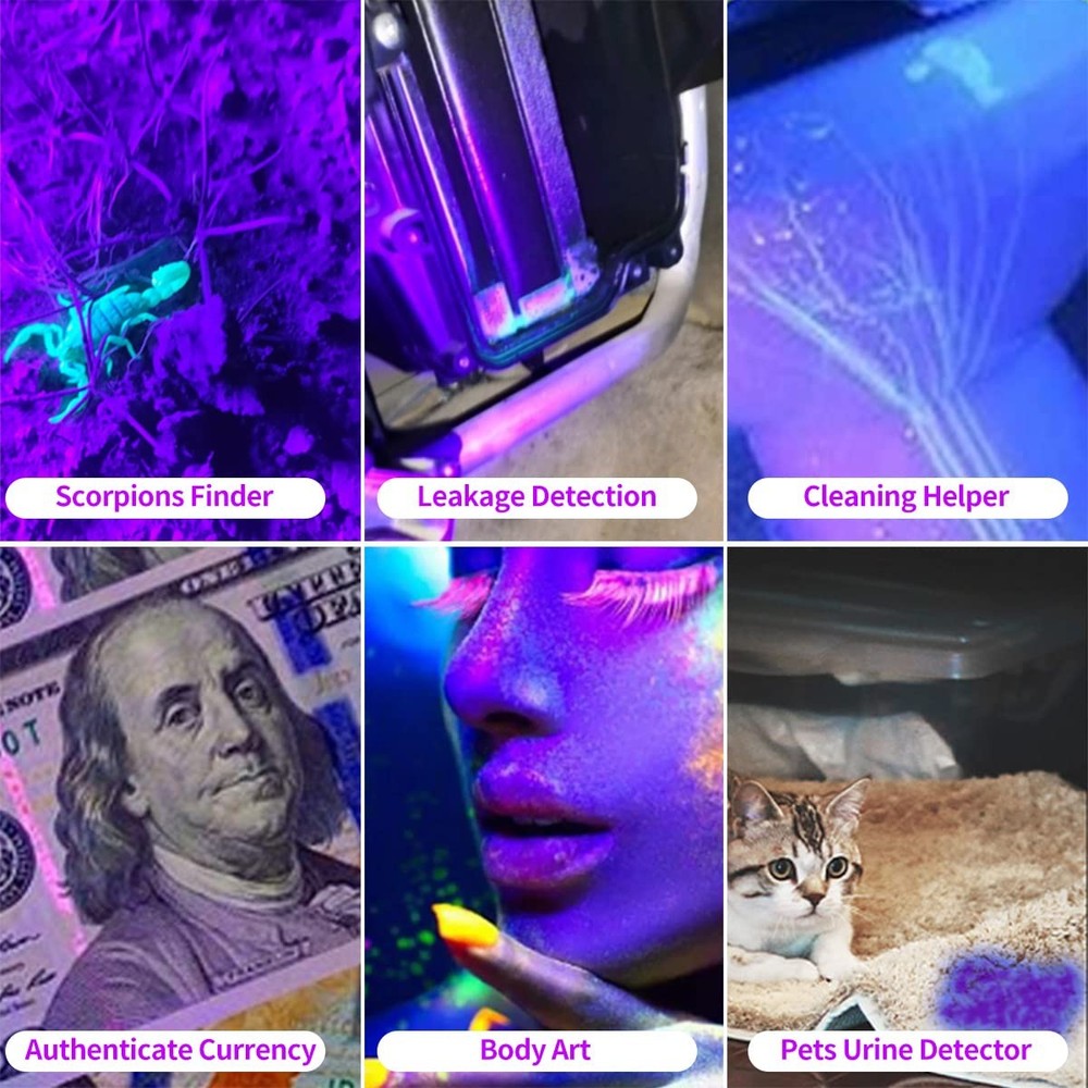 YZYOE Rechargeable Multi Function Flashlights 4 Color Lights, Black Light UV ...