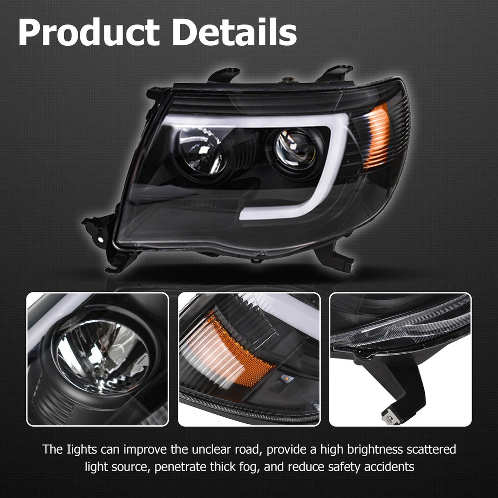 Left and Right Side Headlight Assembly Replacement for Tacoma Black 2005-2011...