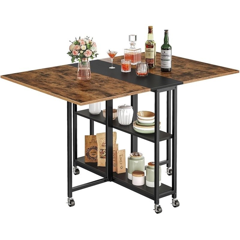 Foldable Dining Table W/ Wheels Space Saving Office Desk Multifunctional New