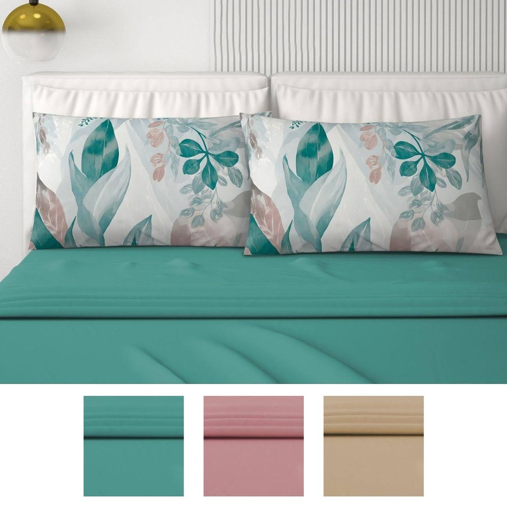 SUN Solid Pattern Cotton Double Bed Sheet Set 4 Pillowcases